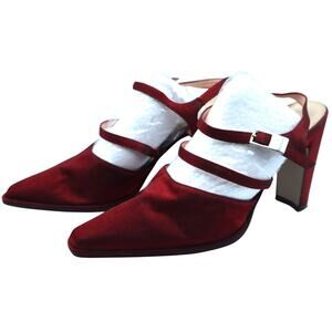 Vintage 90s Y2K Red Satin Turbo Cat Block Heel Slingback Square Toe Pump 8